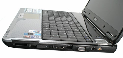 MSI EX620 notebook with ports visible and lid open.