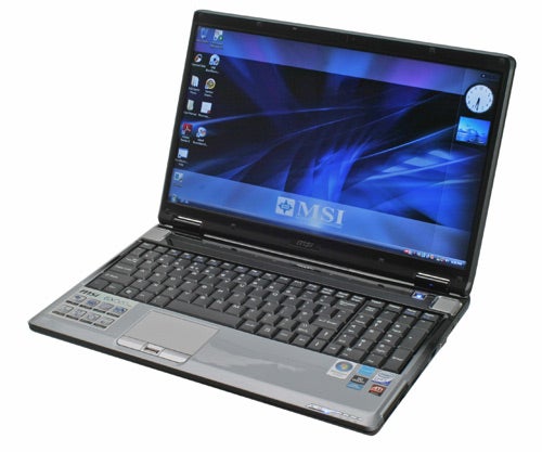 MSI EX620 16-inch notebook with open screen displaying desktop.