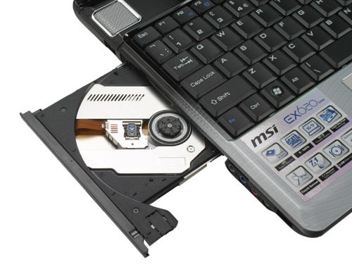 MSI EX620 notebook with open optical drive.