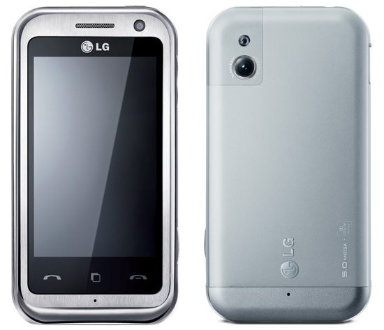 LG Arena KM900 smartphone front and back view.