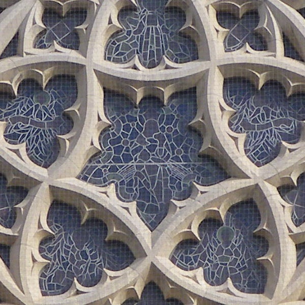 Close-up of intricate stone tracery on gothic window