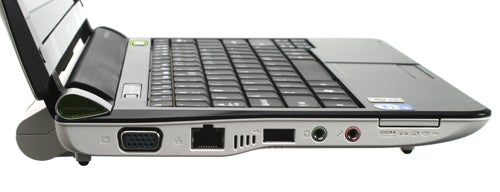 Side view of Acer Aspire One D150 netbook showing ports.
