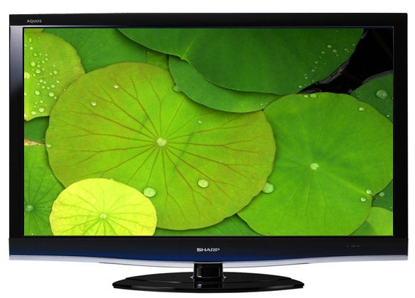 Sharp Aquos LC-46DH77E 46-inch LCD TV displaying vibrant green leaves.