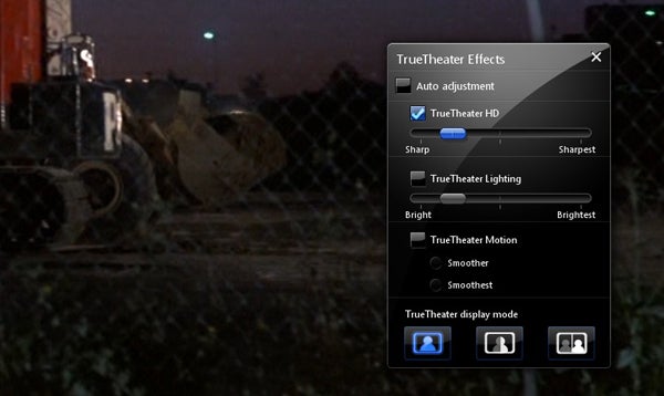 Screenshot of Cyberlink PowerDVD TrueTheater effects settings.