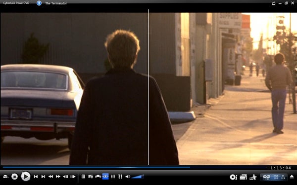 Screenshot of Cyberlink PowerDVD 9 playing a movie scene.