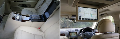 Interior and dashboard of a Lexus LS600h L luxury sedan.