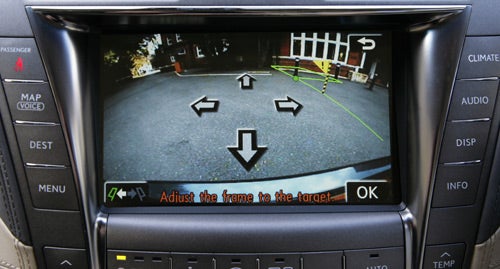 Lexus LS600h L backup camera screen with guidance lines.