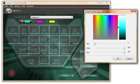Logitech G13 Advanced Gameboard software customization interface.