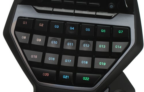 Close-up of Logitech G13 Advanced Gameboard keys.