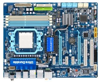 Gigabyte GA-MA790FXT-UD5P motherboard top view.
