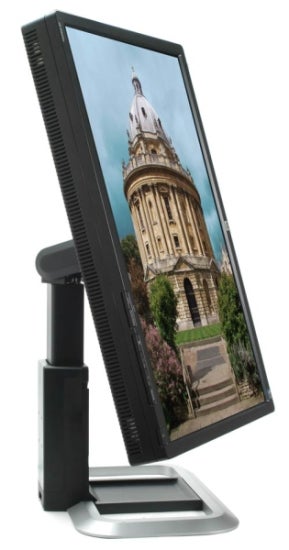 HP LP2475w 24-inch H-IPS LCD monitor displaying an architectural image.