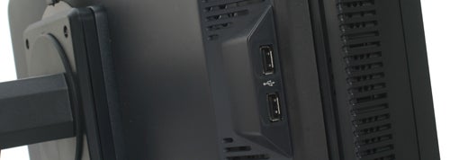 Close-up of HP LP2475w monitor's side ports and vents.