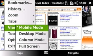 Screenshot of Torch Mobile Iris Browser interface displaying options.