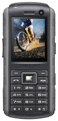 Samsung B2700 Bound mobile phone with mountain biking wallpaper.