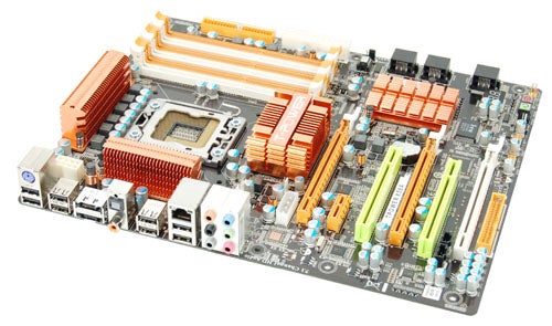 Biostar TPower X58A motherboard on white background.