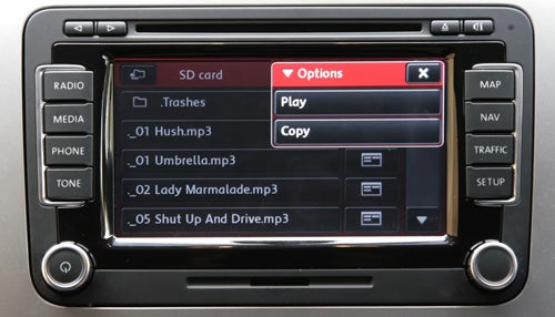 Volkswagen Scirocco infotainment system displaying audio options.