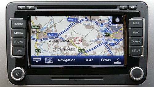 Volkswagen Scirocco GT navigation system displaying a map.