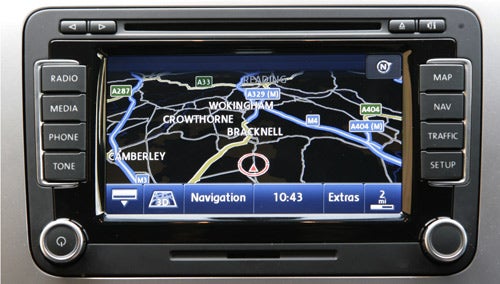 Volkswagen Scirocco's navigation system displaying a map.
