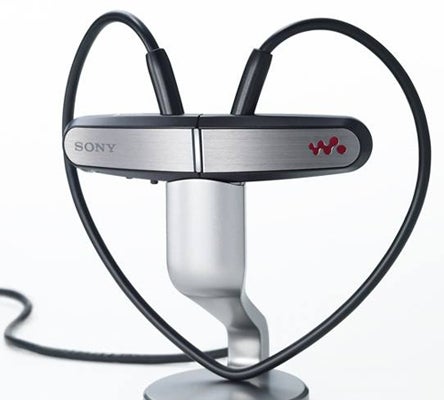 Sony Walkman NWZ-W202 MP3 player on a stand.