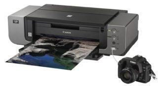 Canon PIXMA Pro9000 Mk II printer with printed photo and camera.