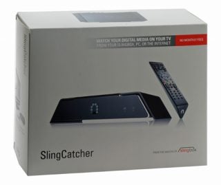 SlingMedia SlingCatcher product packaging with device and remote.