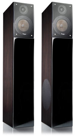 Teufel Theater 3 Hybrid speakers standing upright.