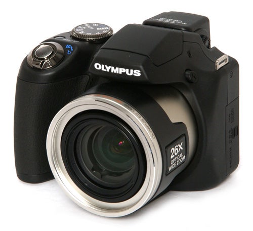 Olympus SP-590UZ camera with 26x optical zoom lens.