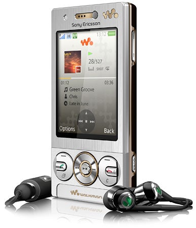 Sony Ericsson W705 phone with earphones displayed.