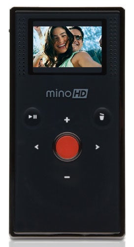 Flip Video Mino HD camcorder displaying a smiling couple