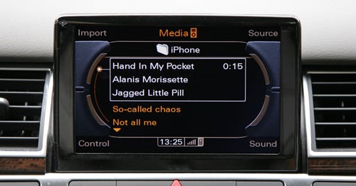 Audi A8 multimedia interface screen showing music playlist.