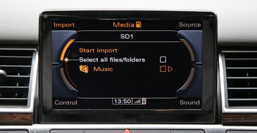 Audi A8 multimedia interface screen displaying music import options