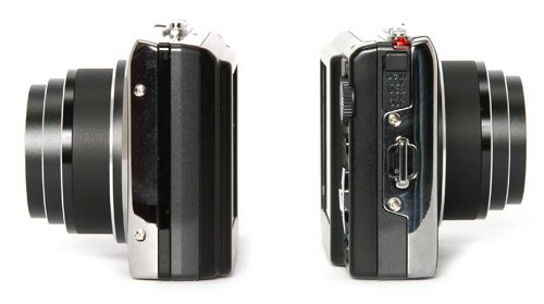 Olympus mju 9000 camera from front and side views.