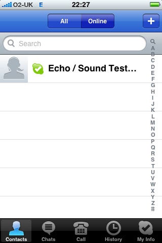 Skype Echo/Sound Test feature on iPhone screen.