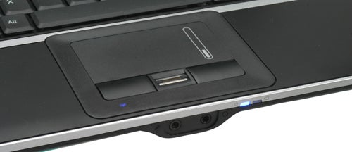 Close-up of OCZ DIY Notebook touchpad and fingerprint reader.