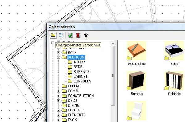 Screenshot of Grand Designs 3D software showing object selection menu.