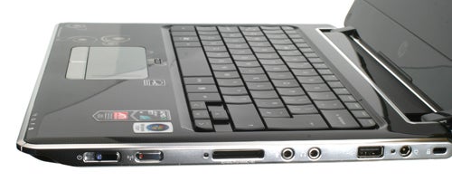 Close-up of HP Pavilion dv2-1030ea notebook's keyboard and ports.