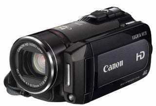 Canon Legria HF20 camcorder on white background