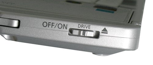 Close-up of Panasonic ToughBook CF-F8 power switch.