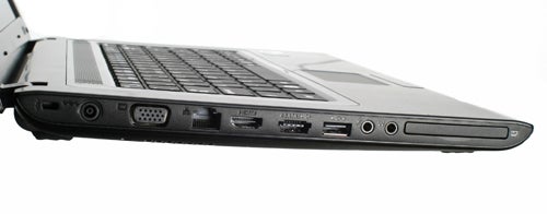 Side view of Samsung R522 notebook showing ports.