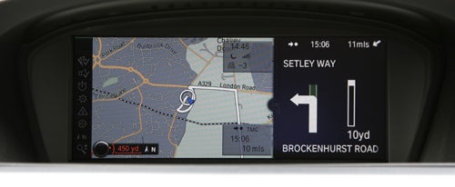 BMW 330d M Sport ConnectedDrive navigation screen display.