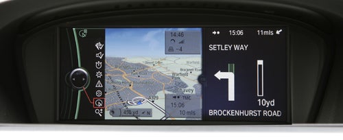 BMW 330d M Sport's ConnectedDrive navigation system display.