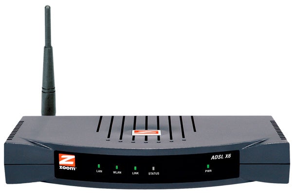 Zoom ADSL X6 5590 wireless modem router with antenna.