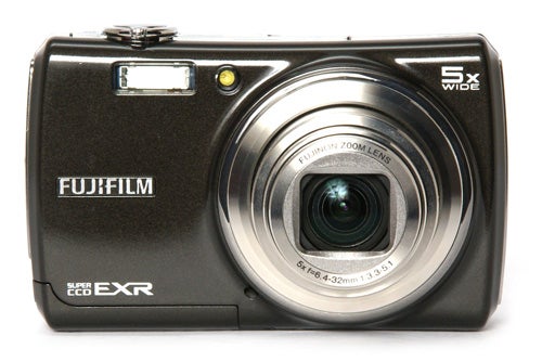 Fujifilm FinePix F200 EXR digital camera on white background.