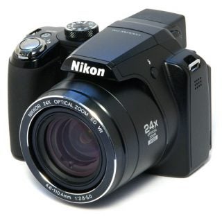 Nikon Coolpix P90 camera with 24x optical zoom lens.
