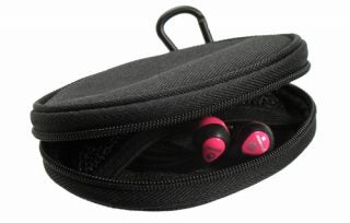 Shure SE115 earphones with pink buds inside a black case.