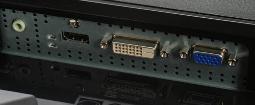 Close-up of BenQ E2400HD monitor's connectivity ports.