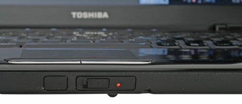 Close-up of Toshiba Satellite U400-189 notebook's touchpad and buttons.