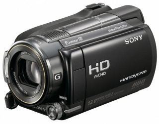 Sony Handycam HDR-XR520 camcorder with lens and logo visible.