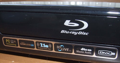 Close-up of Samsung BD-P3600 Blu-ray Player with logos and features