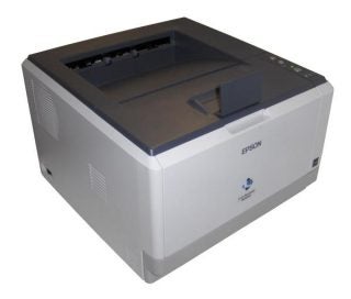 Epson AcuLaser M2000DN laser printer on a table.